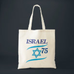 Israel 75 Anniversary, Independence Day - Modern Tote Bag<br><div class="desc">Israel 757h anniversary, Independence Day Blue Star of David, Israeli Flag, Yom Haatzmaut Jewish Holiday festive greeting logo, Jerusalem banner with Israeli blue star, flag, fireworks, modern design wallpaper. 2023 celebrate. Israel 75 Birthday Festival celebration. Modern design with text template. Personalized. Accessories > Bags & Wallets > Totes & Shopping...</div>