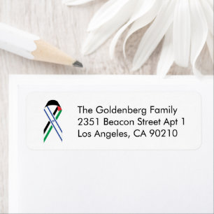 Israel and Palestine flag peace ribbon address