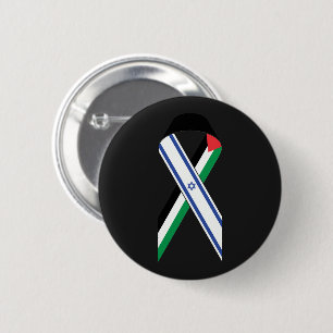Israel and Palestine flag peace ribbon black 2 Inch Round Button