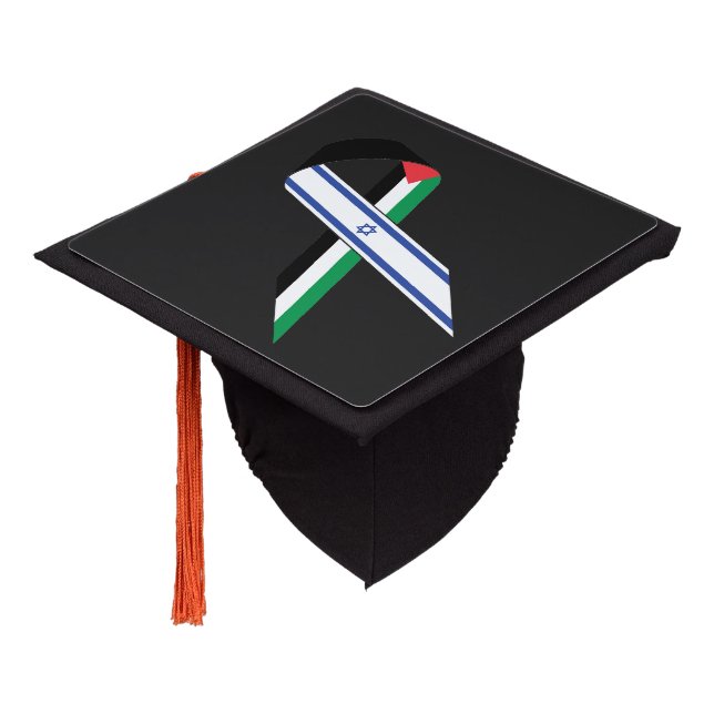 Israel and Palestine flag peace ribbon black Graduation Cap Topper (Angled)