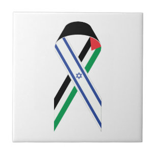 Israel and Palestine flag peace ribbon white Tile