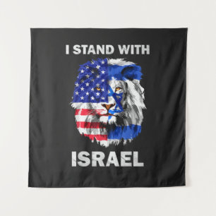 Israel and USA Flag Lion _ I Stand with Israel Tapestry