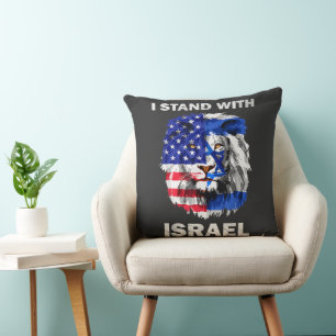 Israel and USA Flag Lion _ I Stand with Israel Throw Pillow