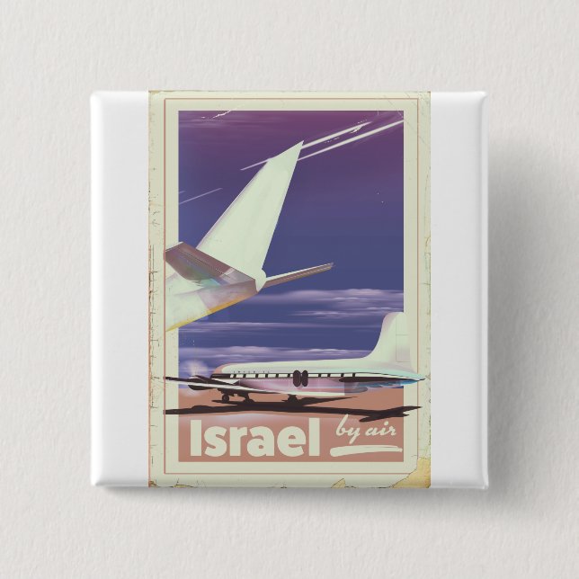 Israel Commercial airliner travel poster 2 Inch Square Button (Front)