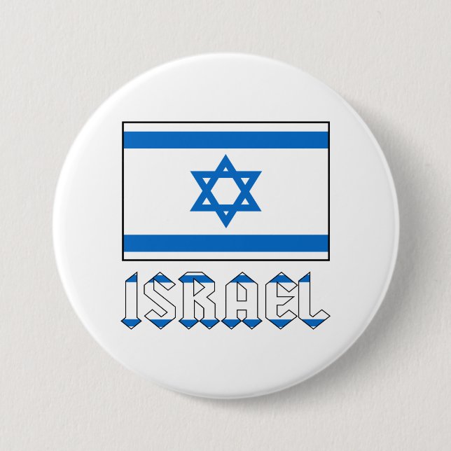 Israel Flag and Word ISRAEL  3 Inch Round Button (Front)