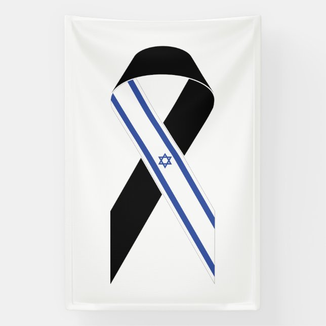 Israel flag black ribbon banner (Vertical)
