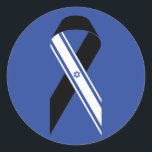 Israel flag black ribbon blue classic round sticker<br><div class="desc">Israel flag black ribbon blue Stickers & Labels.
I Stand with Israel.
Israeli Flag.
Anti war, solidarity, support.</div>