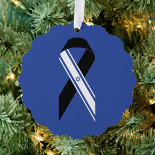 Israel flag black ribbon blue memorial Hanukkah Ornament Card