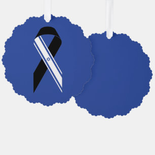 Israel flag black ribbon blue memorial ornament card