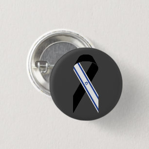 Israel flag black ribbon dark grey 1 inch round button