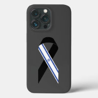 Israel flag black ribbon dark grey