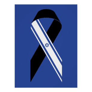 Israel flag black ribbon memorial blue poster
