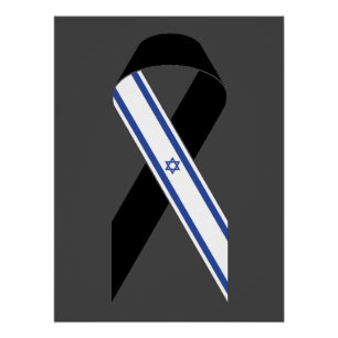 Israel flag black ribbon memorial dark grey poster