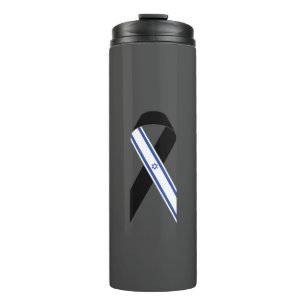 Israel flag black ribbon memorial dark grey thermal tumbler