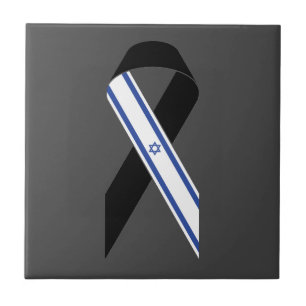 Israel flag black ribbon memorial dark grey tile