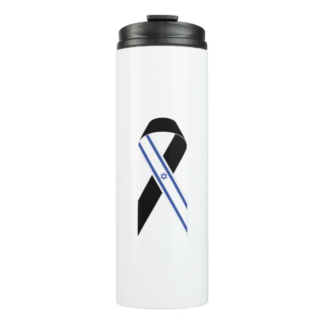 Israel flag black ribbon thermal tumbler (Front)