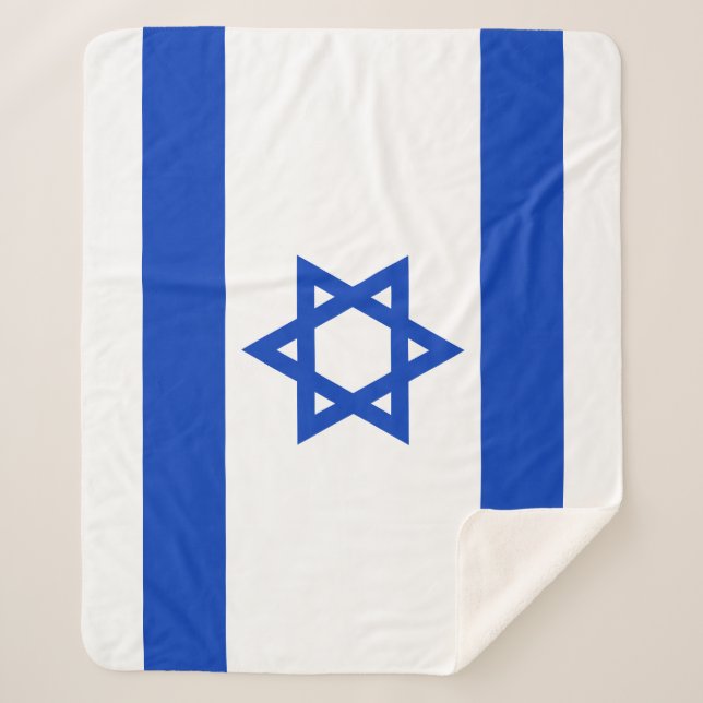 Israel flag blue and white modern patriotic sherpa blanket (Front)