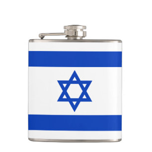 Israel flag blue and white patriotic modern hip flask