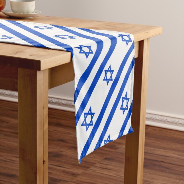Israel flag blue Star of David Short Table Runner (In Situ)