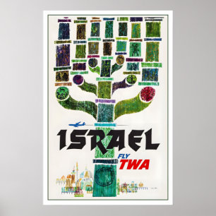 Israel Hanukkah Menorah Candle Vintage Travel Poster
