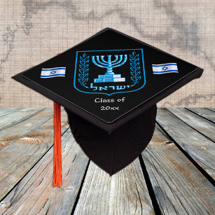 Israel hat, Menorah & Israel Flag / University Graduation Cap Topper