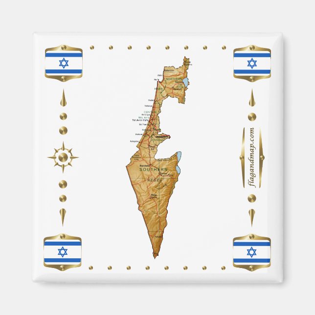 Israel Map + Flags Magnet (Front)