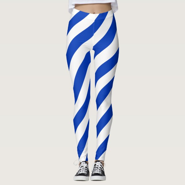 Israel National Flag Colours Diagonal Striped Leggings (Front)