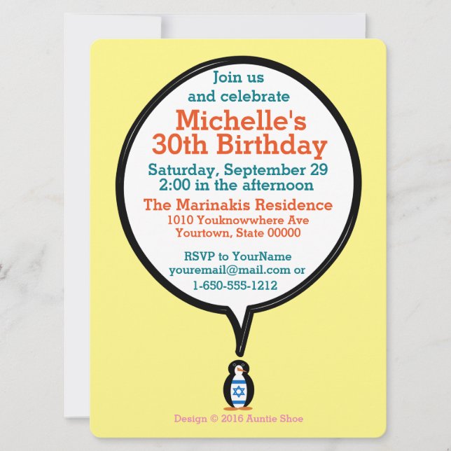 Israel Talking Ms Penguin Personalized  Invitation (Front)