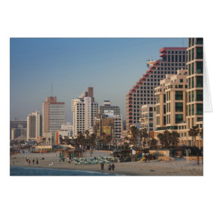 Israel, Tel Aviv, beachfront, hotels, dusk