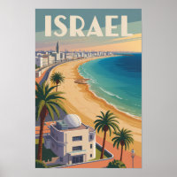 Israel Tel Aviv Illustration Travel Art Vintage