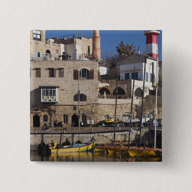 Israel, Tel Aviv, Jaffa, Jaffa Old Port 2 Inch Square Button (Front)