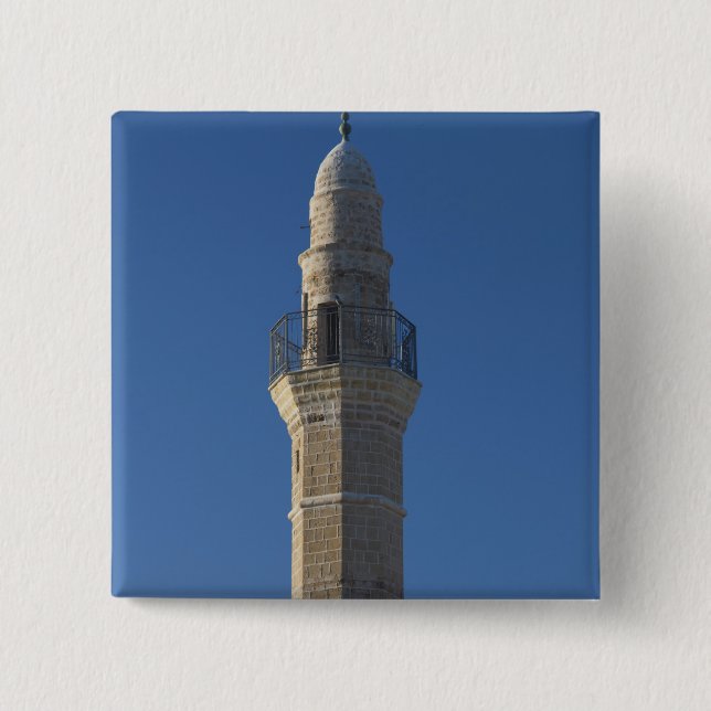 Israel, Tel Aviv, Jaffa, mosque minaret 2 Inch Square Button (Front)