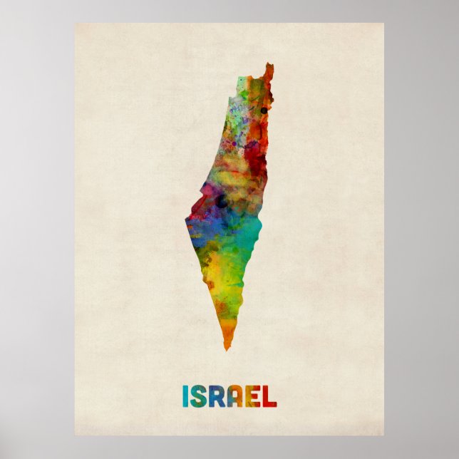 Israel Watercolor Map Poster (Front)