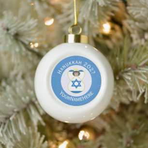Israeli Angel Hanukkah Flag Personalized  Ceramic Ball Christmas Ornament