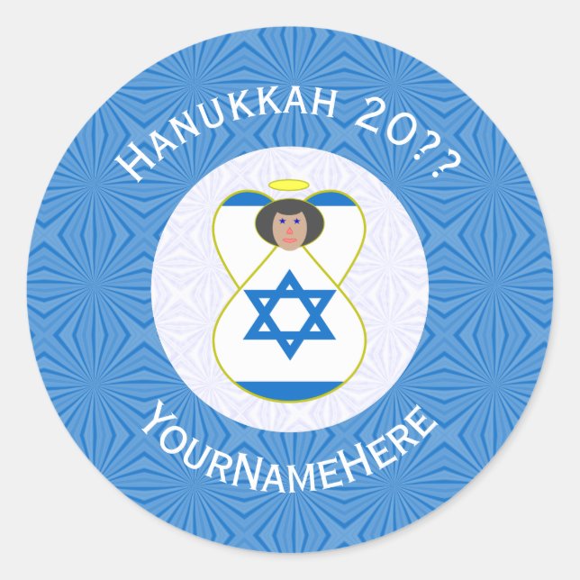 Israeli Angel Hanukkah Flag Personalized  Classic Round Sticker (Front)