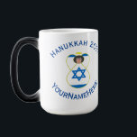 Israeli Angel Hanukkah Flag Personalized Magic Mug<br><div class="desc">Personalized classic morphing mug to help you celebrate Hanukkah with this angel dressed in the Flag of Israel. Add your name, or the name of someone else, if giving as a gift, to personalize. Add a year and holiday, too. Designed to augment your Hanukkah decor this holiday season. Design shows...</div>