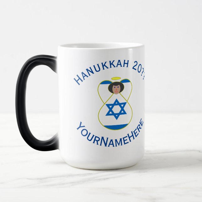 Israeli Angel Hanukkah Flag Personalized  Magic Mug (Left)