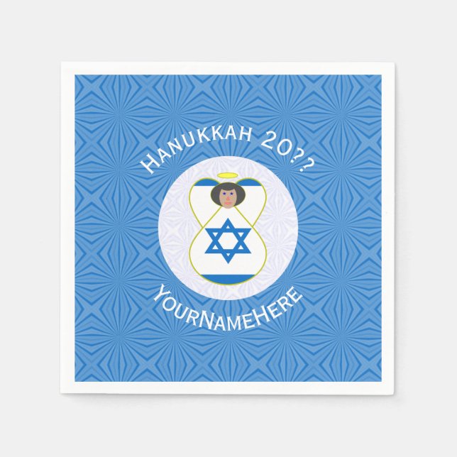 Israeli Angel Hanukkah Flag Personalized  Napkin (Front)