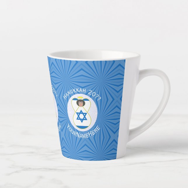 Israeli Angel Hanukkah Flag Personalized Small Latte Mug (Right)