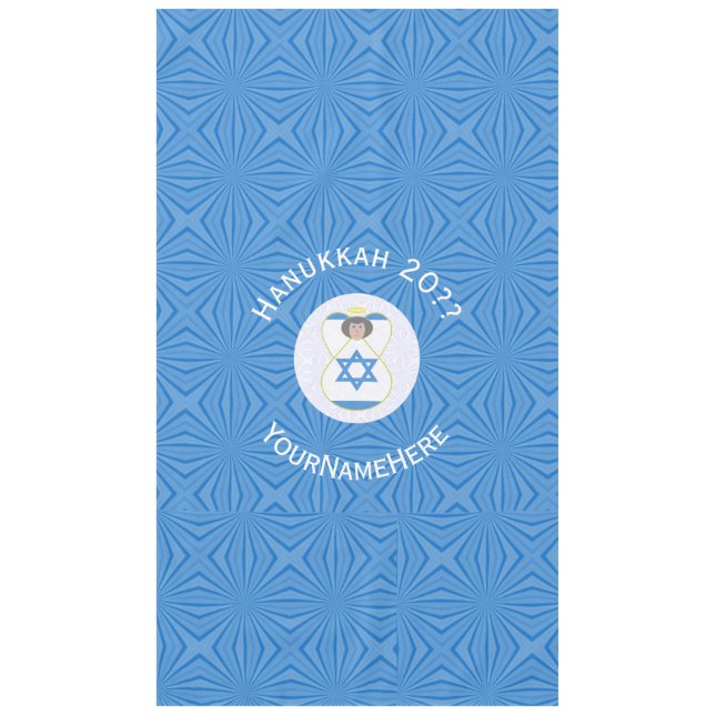 Israeli Angel Hanukkah Flag Personalized Tableclo Tablecloth (Front)