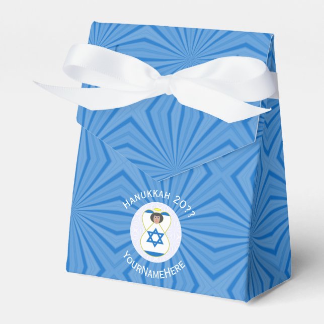 Israeli Angel Hanukkah Flag Personalized Tent Favor Box (Front Side)