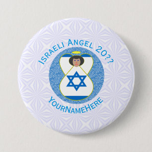 Israeli Flag Angel Blue White Personalized  3 Inch Round Button