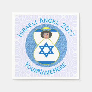 Israeli Flag Angel Blue White Personalized  Napkin