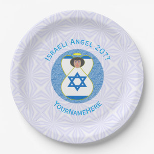 Israeli Flag Angel on Blue and White Personalized Paper Plate