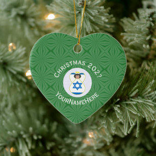 Israeli Flag Christmas Angel Name Year Heart Ceramic Ornament
