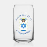 Israeli Flag Hanukkah Angel Personalized Can Glass<br><div class="desc">Personalized beer or can glass features an angel dressed in the blue and white Flag of Israel. Blue letters are all around the Israeli angel for Hanukkah. Letters allow you to personalize with name, holiday, and year, or, whatever text you wish. Fun Hanukkah gift. Nice addition to your holiday decorating...</div>