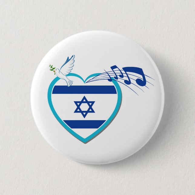 Israeli flag - music - peace - love, 2 inch round button (Front)