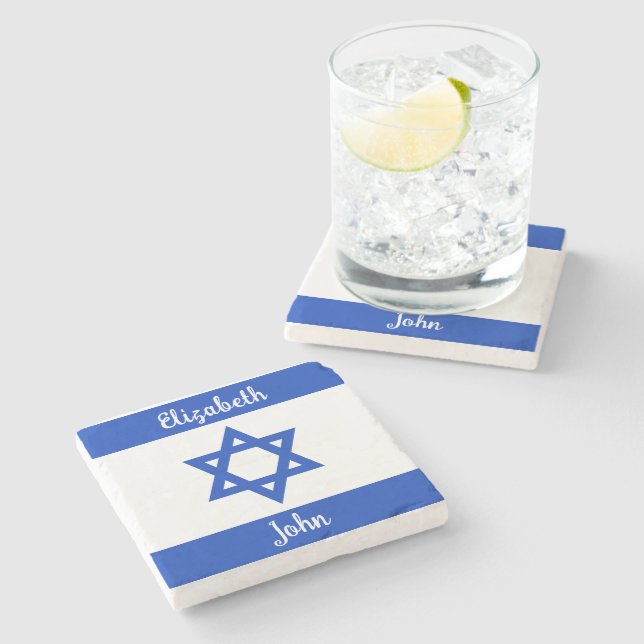 Israeli Flag Personalized Stone Coaster (Side)