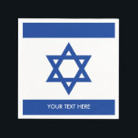 Israelian flag of Israel custom party napkins<br><div class="desc">Israelian flag of Israel custom party napkins. Paper party supplies with country flag and personalized text. Great for Bat / Bar Mitzvah,  hanukkah,  cocktail party,  restaurant,  hotel,  cafe,  bar,  shop,  lunch room,  busines,  company,  office,  wedding,  celebration,  Birthday,  heritage,  family reunion,  expat celebration etc. Jewish star of David design.</div>