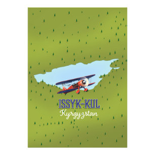Issyk-Kul Kyrgyzstan lake travel poster art.